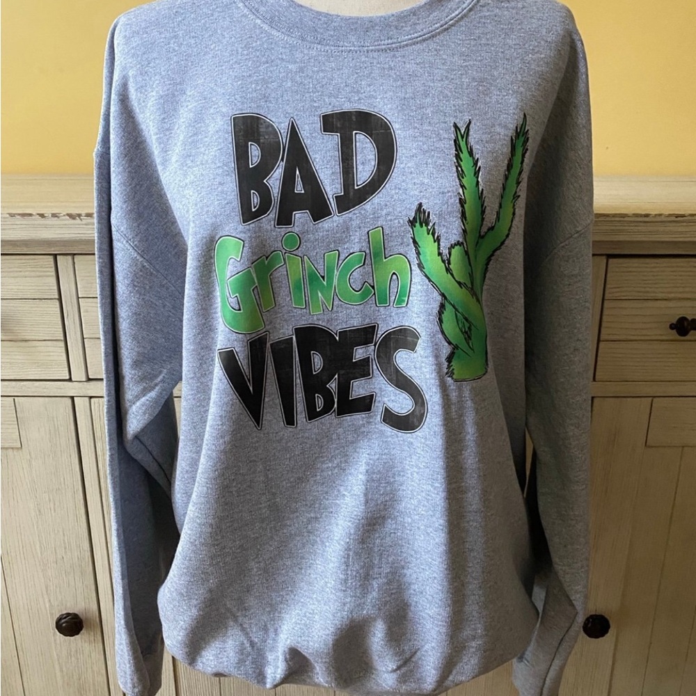 Bad Grinch Vibes Distressed Look Sweatshirt